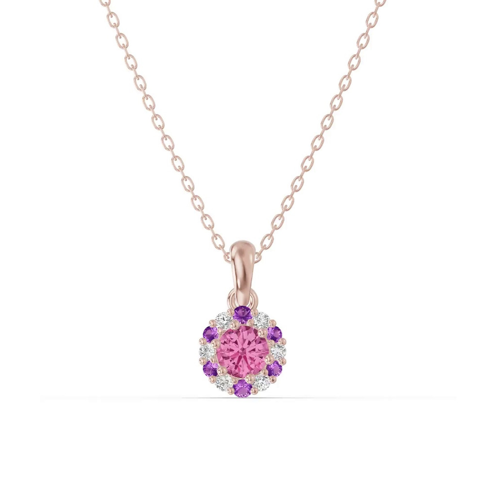 360 degree view of Velvet Amethyst Halo Necklace