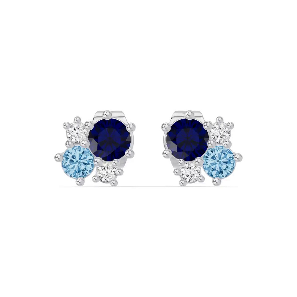360 degree view of Midnight Frost Sapphire Silver Stud Earrings