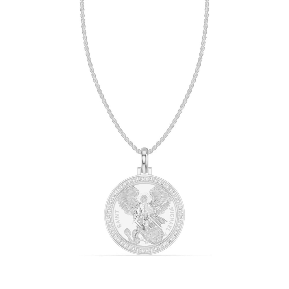 360 degree view of Saint Michael Pavé Lab Diamond Medallion Pendant