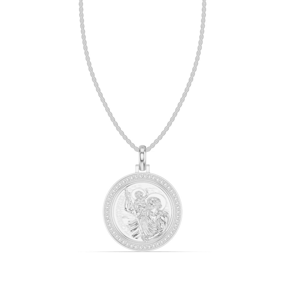 360 degree view of Saint Christopher Pavé Lab Diamond Medallion Pendant