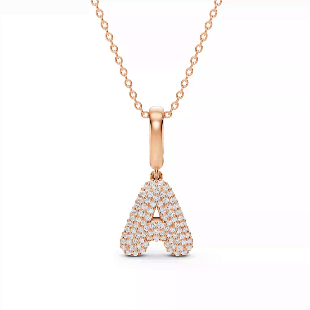 360 degree view of Bubble Pavé Diamond Initial Necklace - A