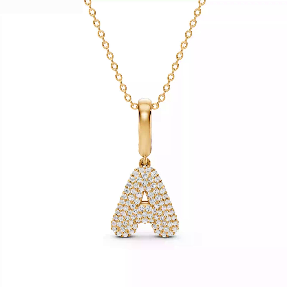 360 degree view of Bubble Pavé Lab Diamond Initial Necklace - A