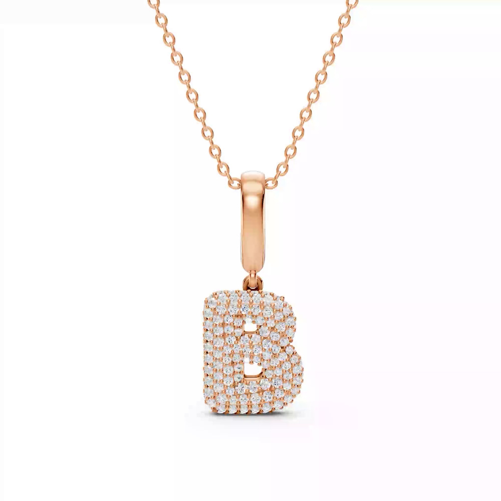 360 degree view of Bubble Pavé Lab Diamond Initial Necklace - B