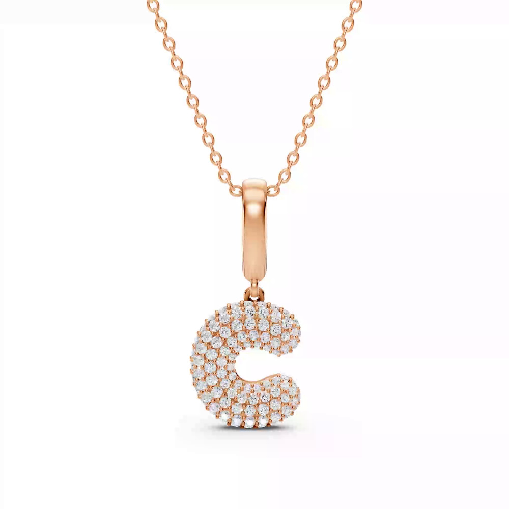 360 degree view of Bubble Pavé Lab Diamond Initial Necklace - C