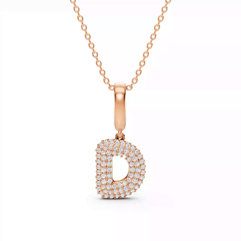 360 degree view of Bubble Pavé Lab Diamond Initial Necklace - D