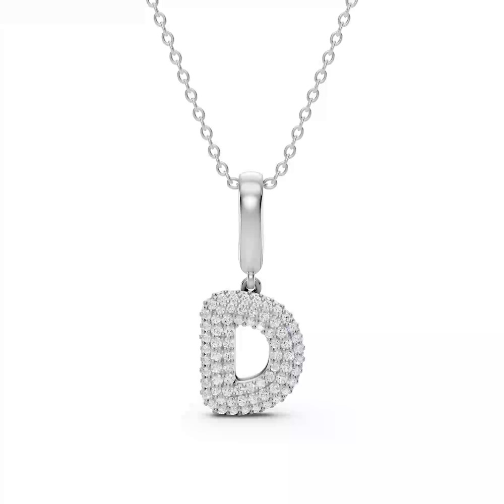360 degree view of Bubble Pavé Lab Diamond Initial Necklace - D