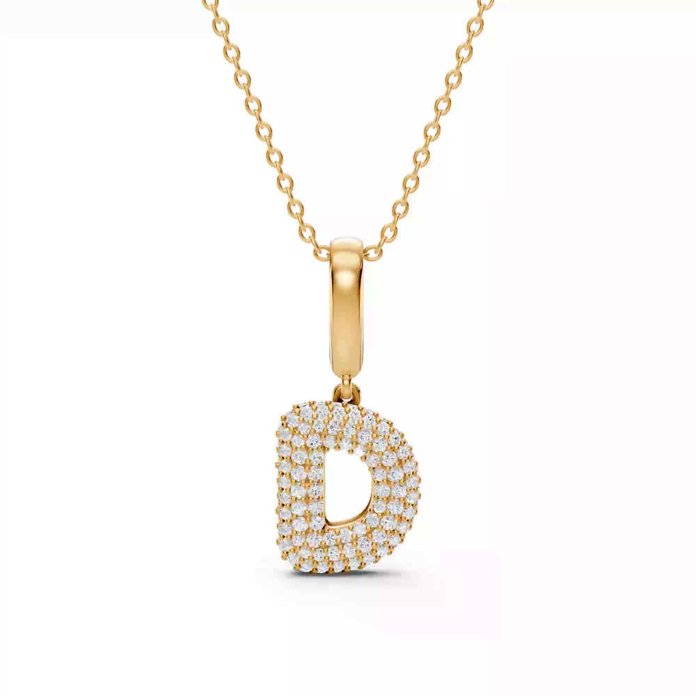 360 degree view of Bubble Pavé Diamond Initial Necklace - D