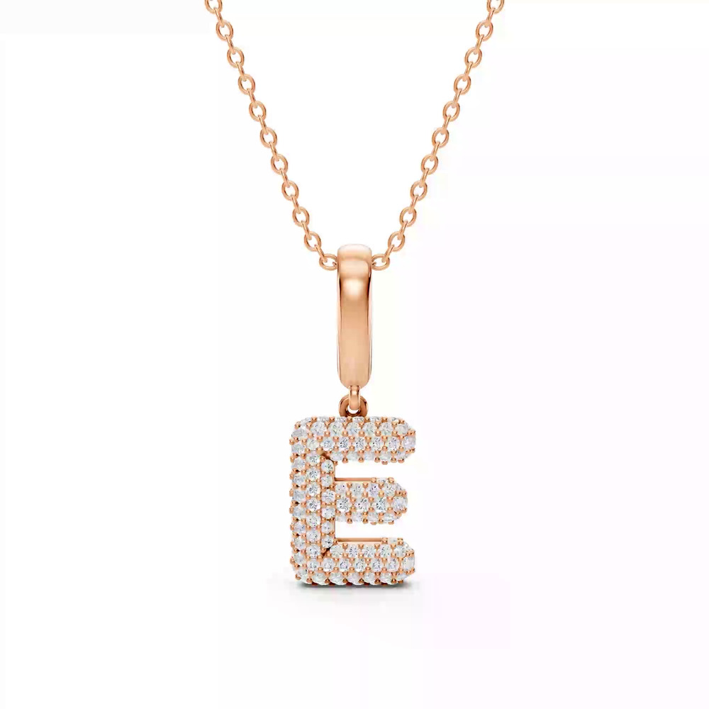 360 degree view of Bubble Pavé Lab Diamond Initial Necklace - E