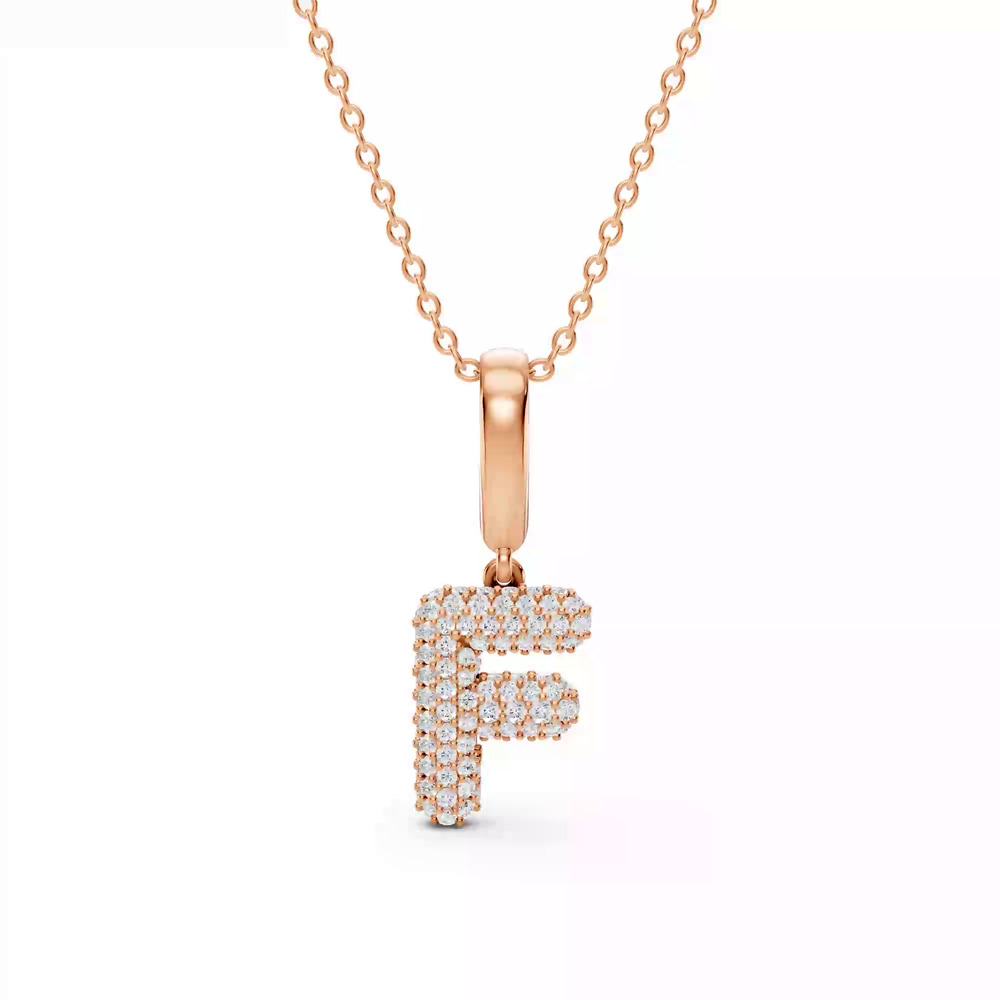 360 degree view of Bubble Pavé Diamond Initial Necklace - F