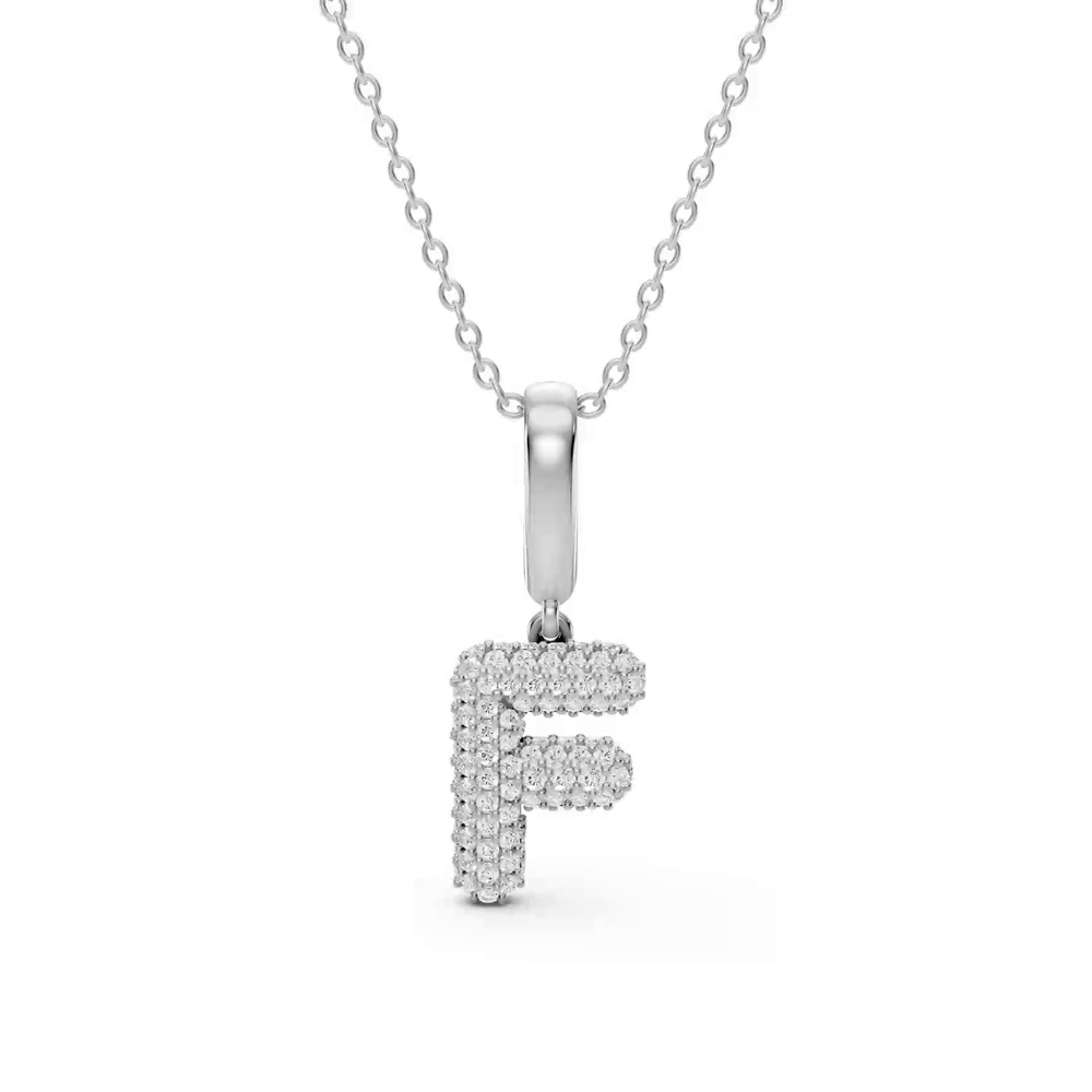 360 degree view of Bubble Pavé Lab Diamond Initial Necklace - F