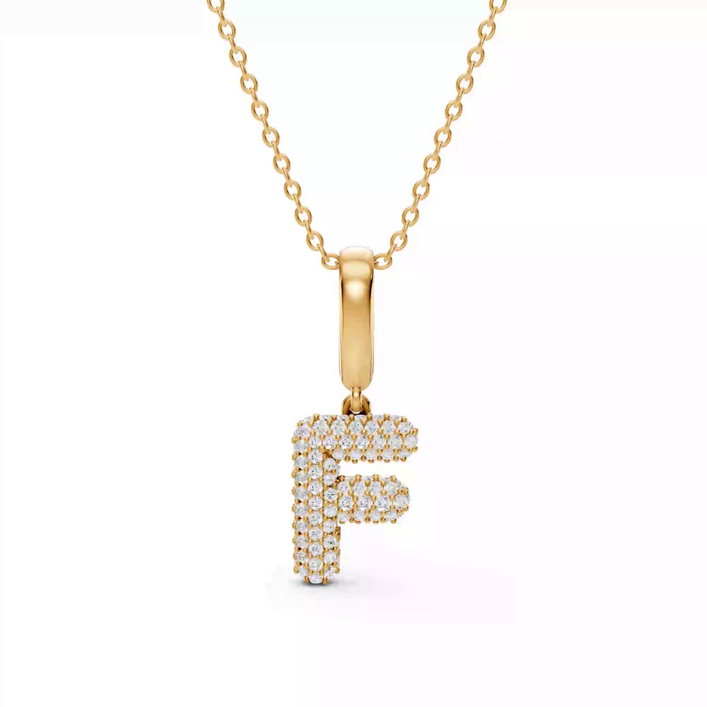 360 degree view of Bubble Pavé Lab Diamond Initial Necklace - F