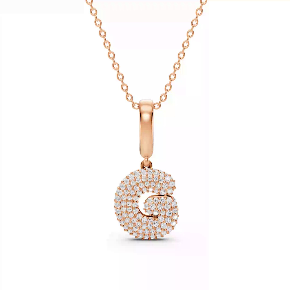 360 degree view of Bubble Pavé Diamond Initial Necklace - G
