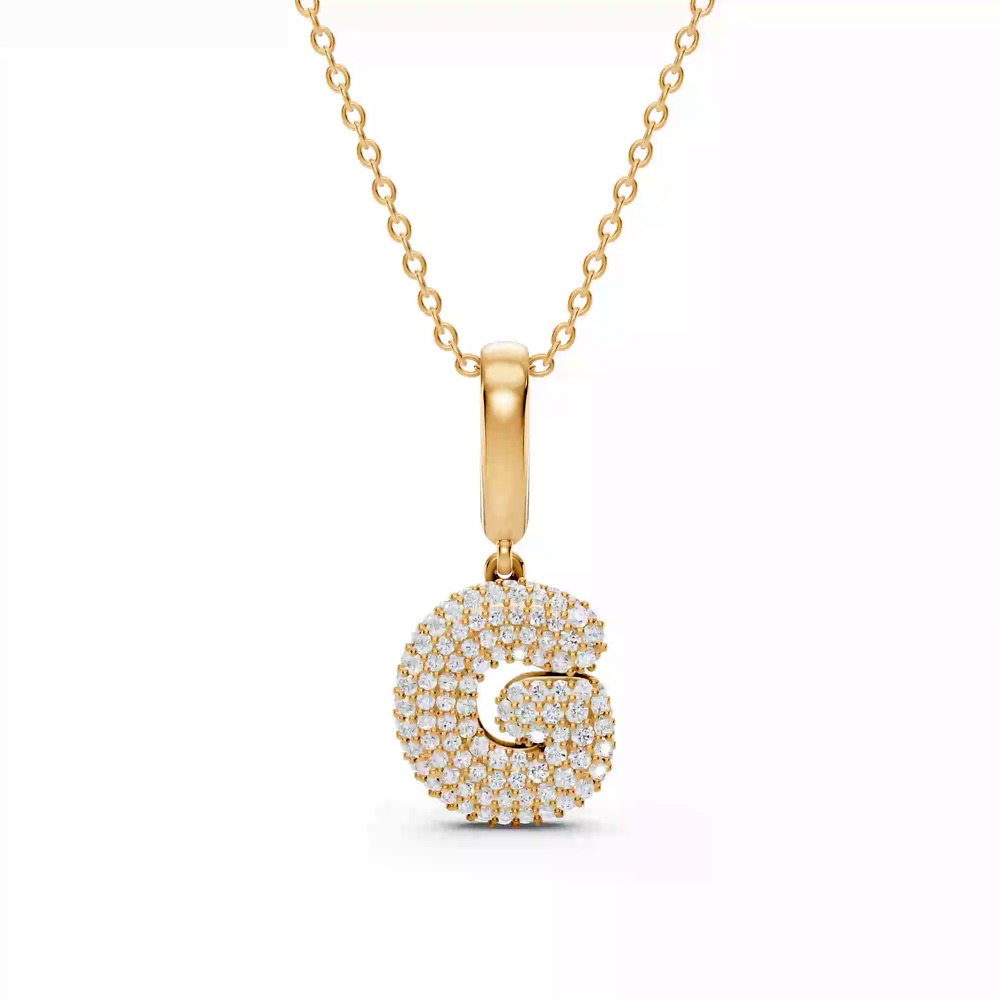 360 degree view of Bubble Pavé Diamond Initial Necklace - G