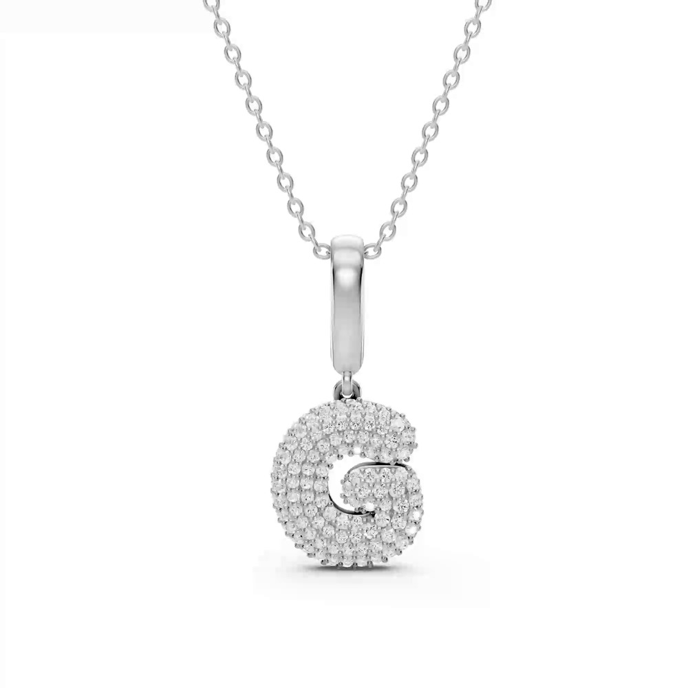 360 degree view of Bubble Pavé Lab Diamond Initial Silver Necklace - G