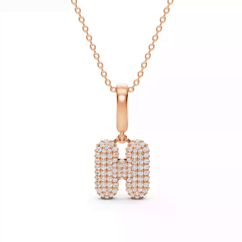 360 degree view of Bubble Pavé Lab Diamond Initial Necklace - H
