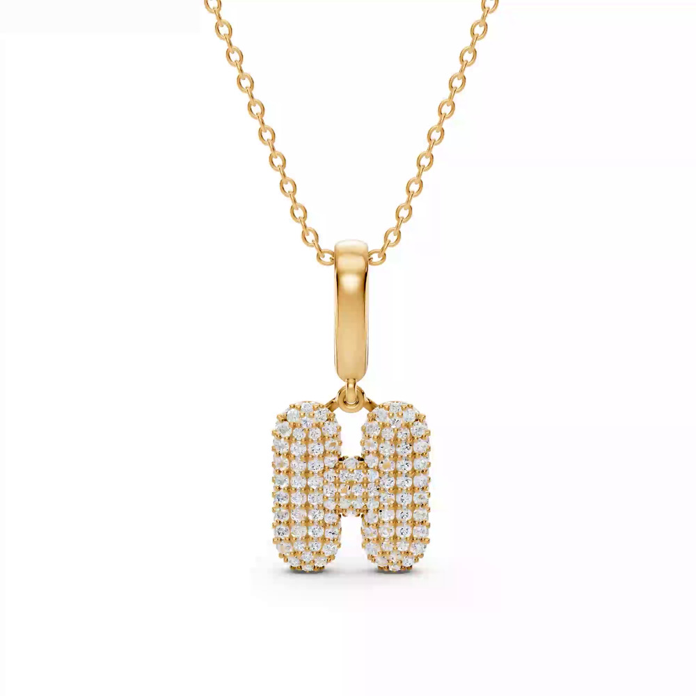 360 degree view of Bubble Pavé Lab Diamond Initial Necklace - H