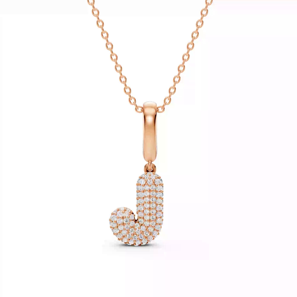 360 degree view of Bubble Pavé Lab Diamond Initial Necklace - J