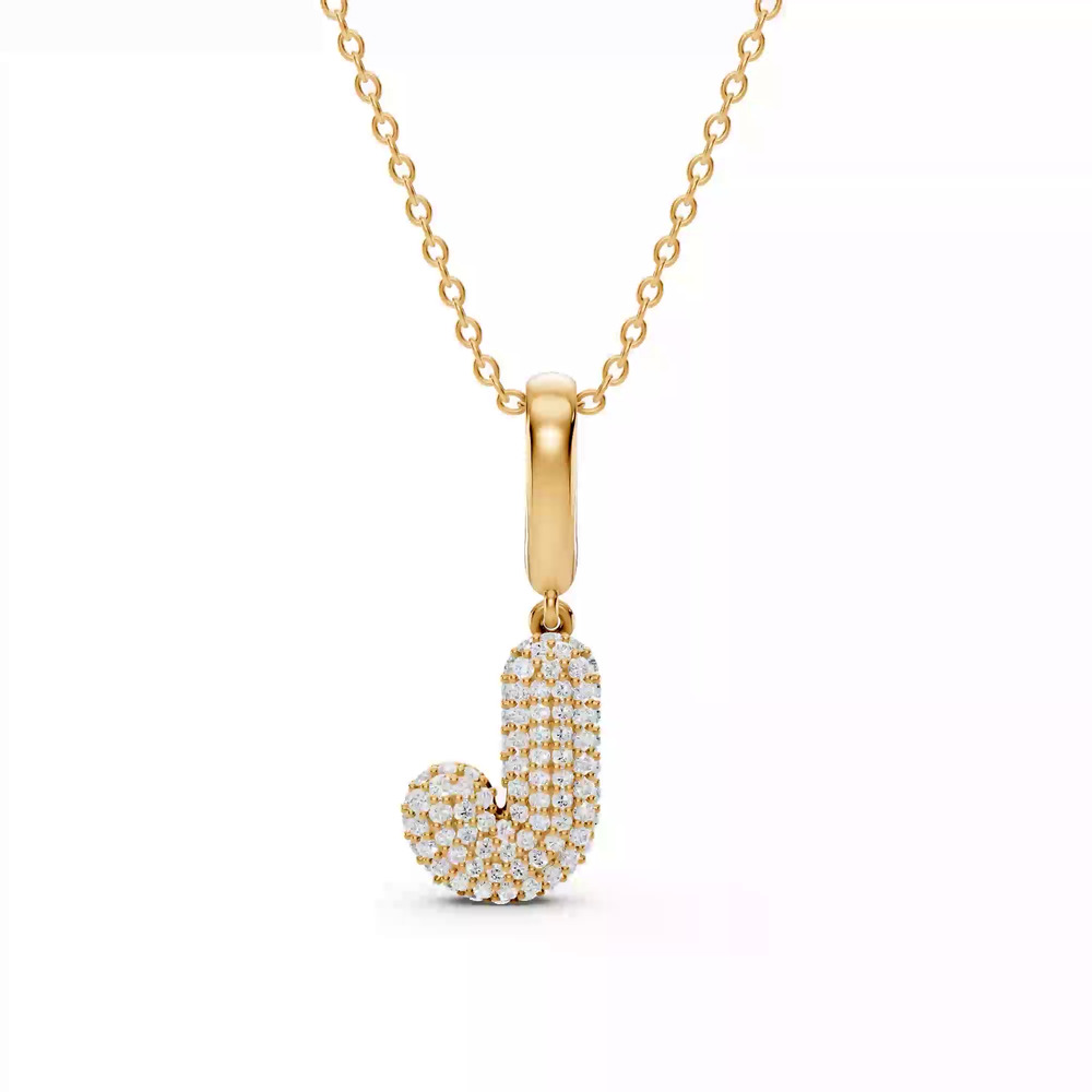 360 degree view of Bubble Pavé Lab Diamond Initial Necklace - J