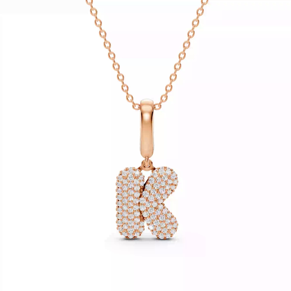 360 degree view of Bubble Pavé Lab Diamond Initial Necklace - K