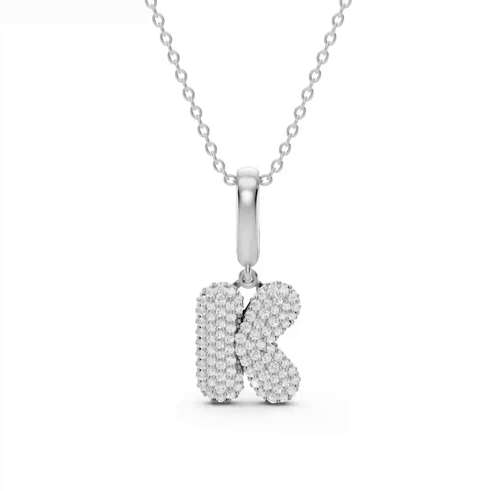 360 degree view of Bubble Pavé Diamond Initial Necklace - K