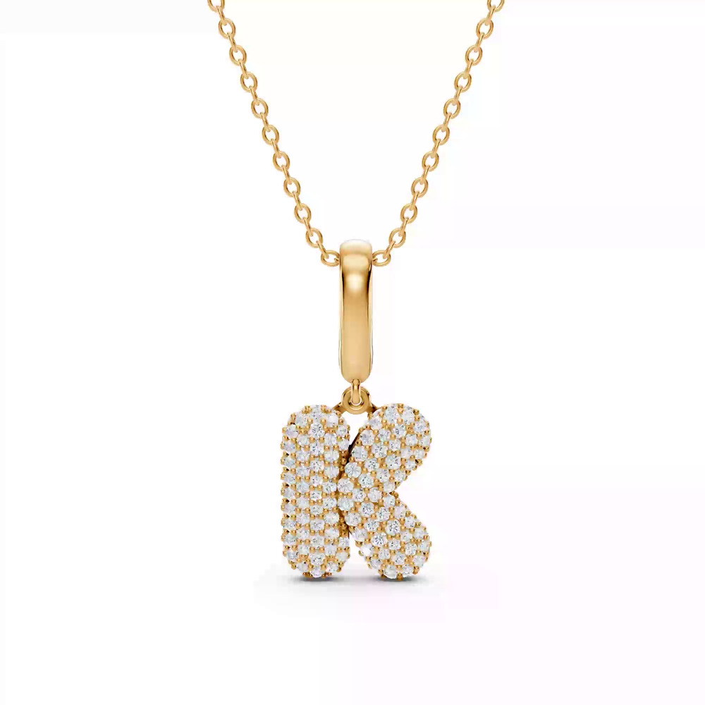 360 degree view of Bubble Pavé Diamond Initial Necklace - K