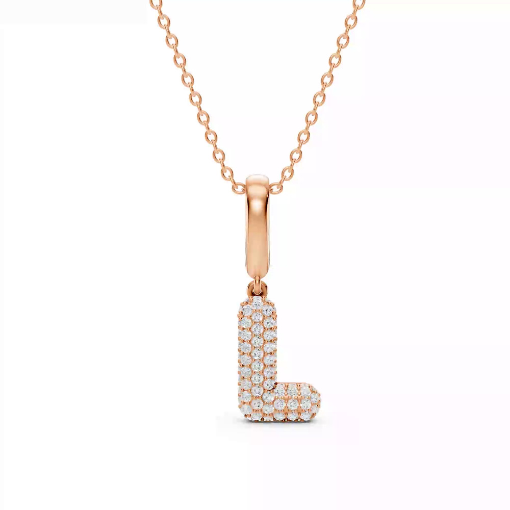 360 degree view of Bubble Pavé Lab Diamond Initial Necklace - L