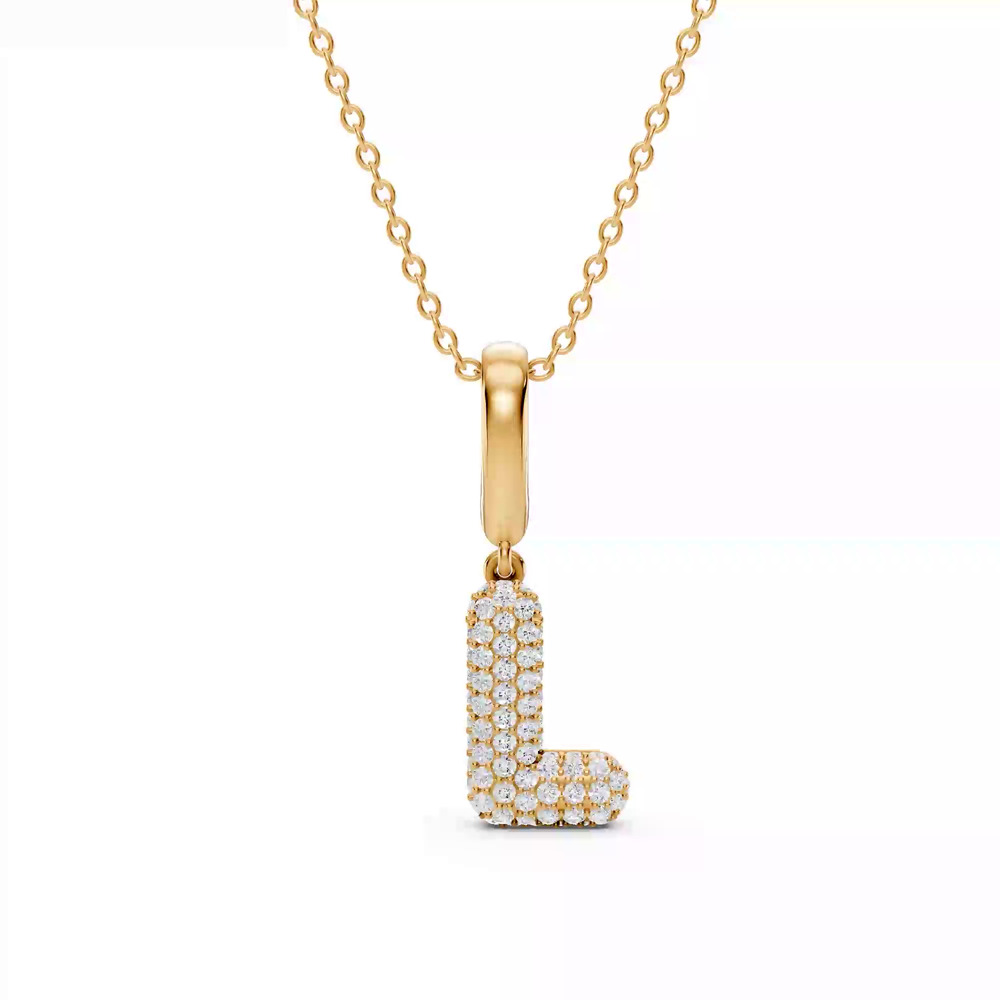 360 degree view of Bubble Pavé Lab Diamond Initial Necklace - L