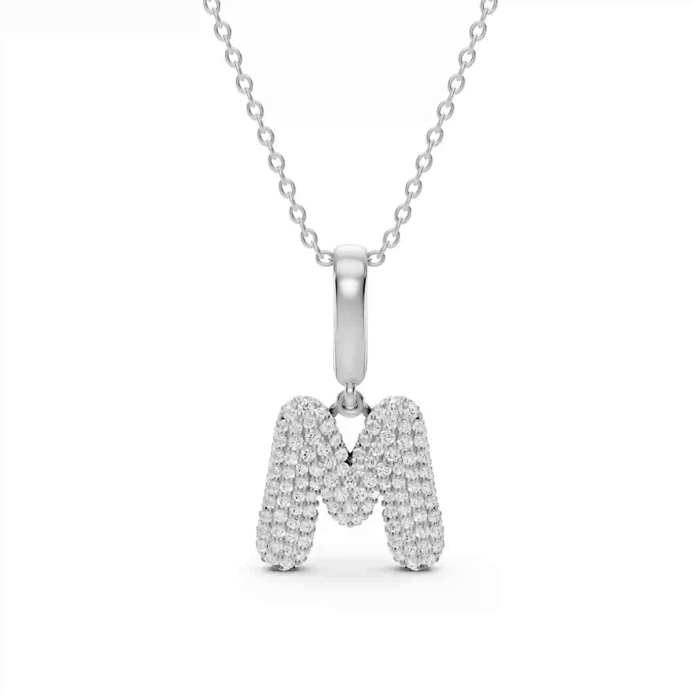 360 degree view of Bubble Pavé Diamond Initial Necklace - M