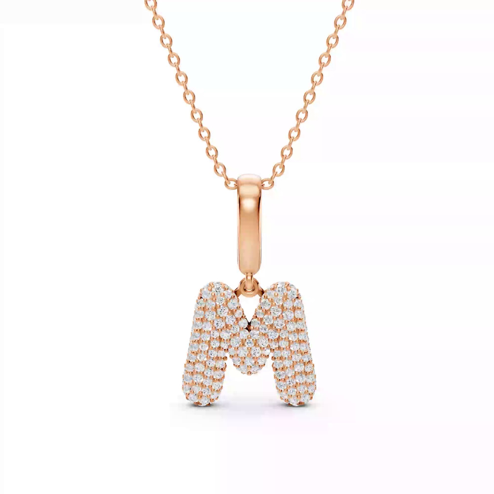 360 degree view of Bubble Pavé Lab Diamond Initial Necklace - M