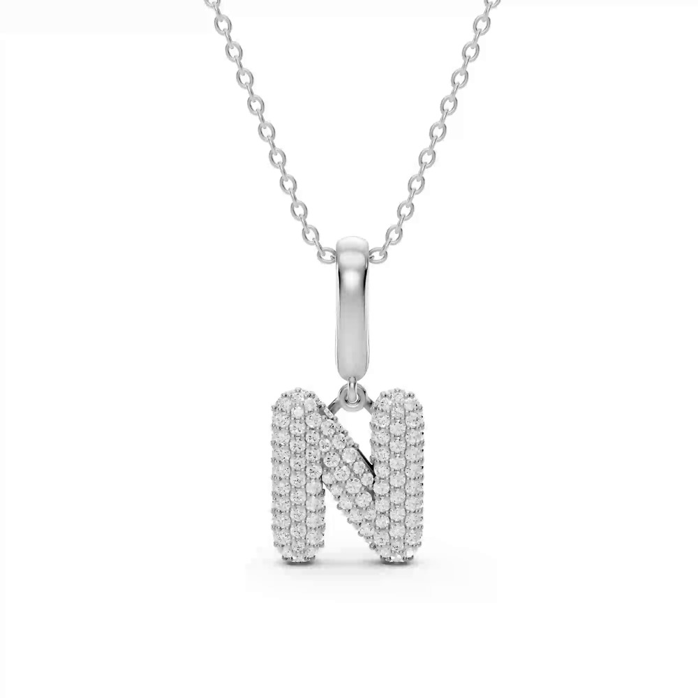 360 degree view of Bubble Pavé Lab Diamond Initial Necklace - N