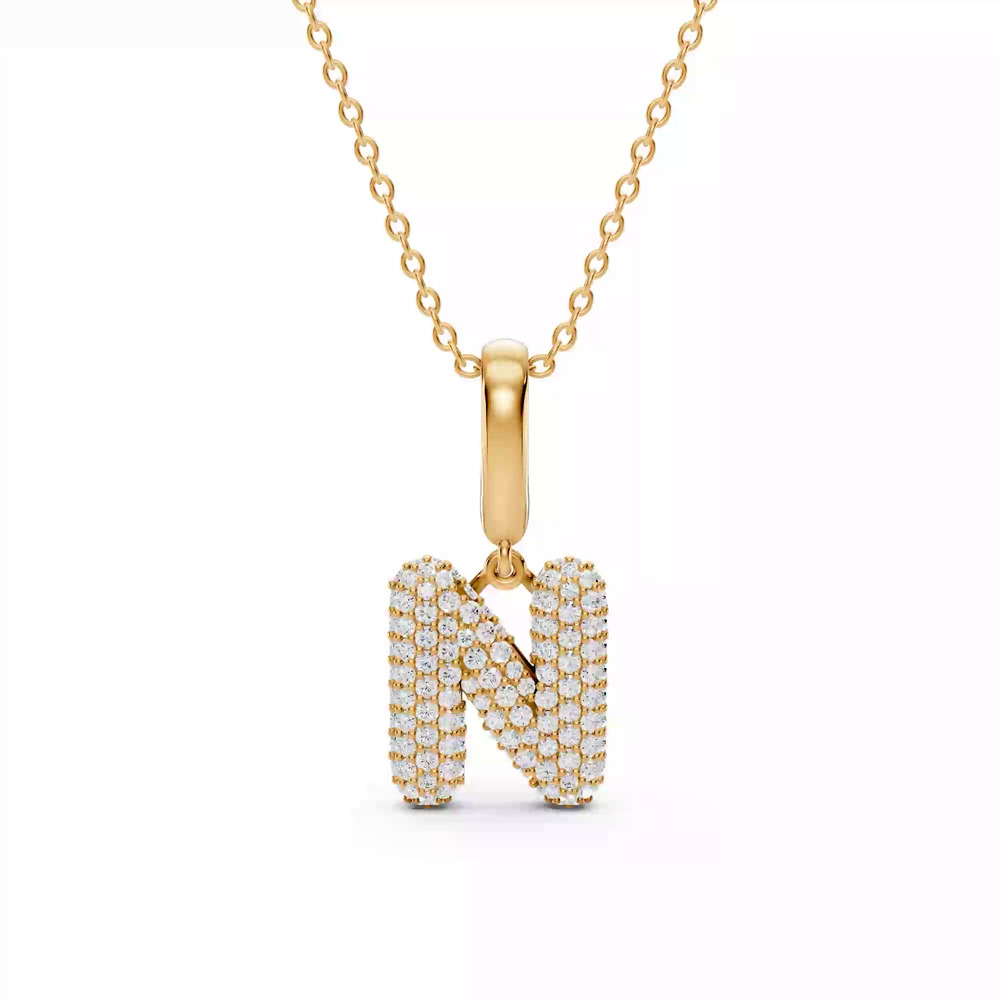 360 degree view of Bubble Pavé Lab Diamond Initial Necklace - N