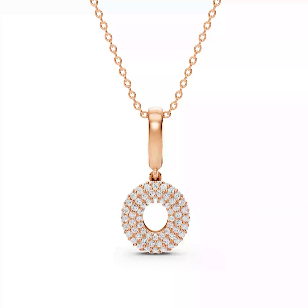 360 degree view of Bubble Pavé Diamond Initial Necklace - O