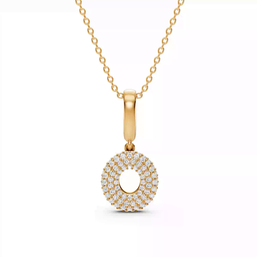 360 degree view of Bubble Pavé Lab Diamond Initial Necklace - O
