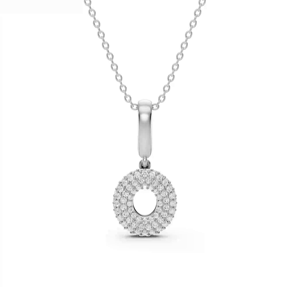 360 degree view of Bubble Pavé Lab Diamond Initial Silver Necklace - O