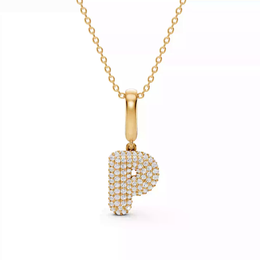 360 degree view of Bubble Pavé Lab Diamond Initial Necklace - P