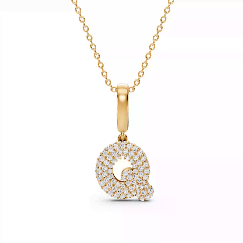 360 degree view of Bubble Pavé Lab Diamond Initial Necklace - Q