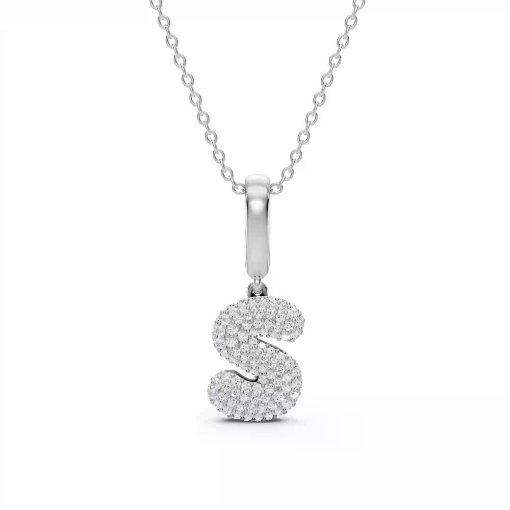 360 degree view of Bubble Pavé Diamond Initial Necklace - S
