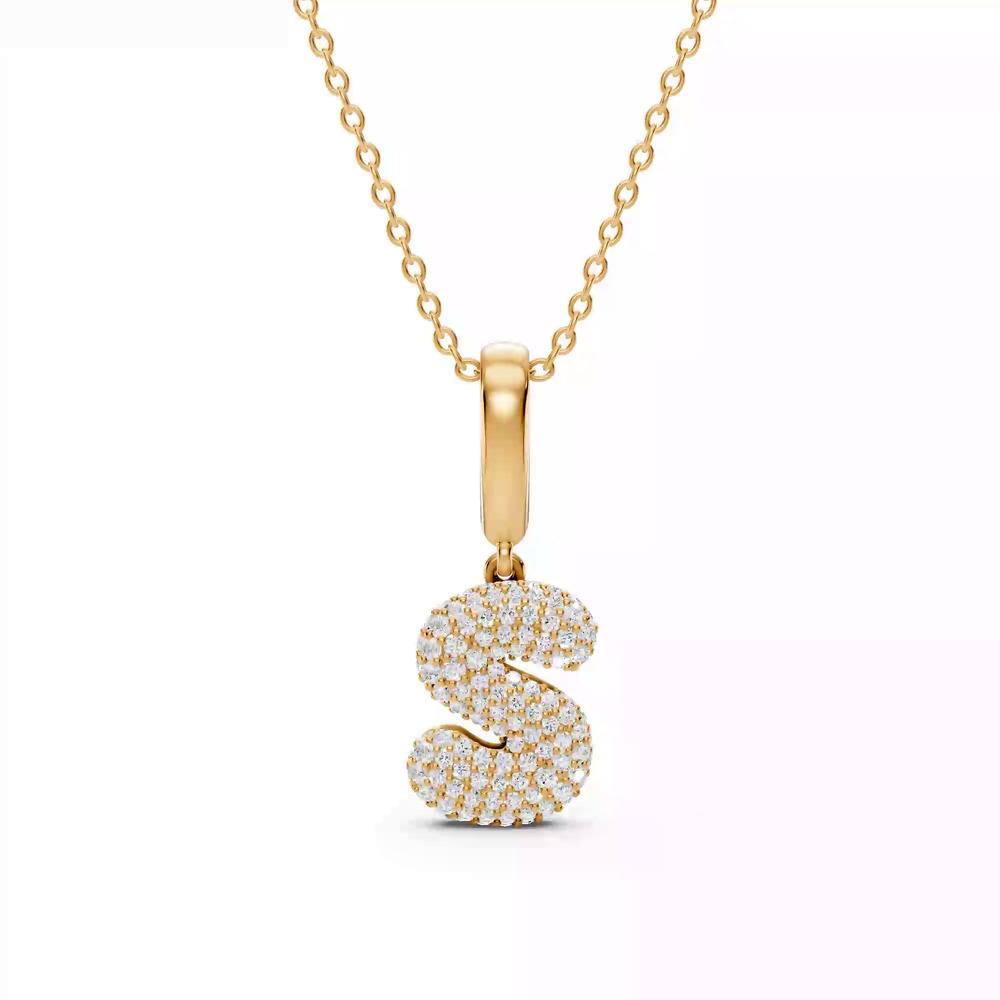 360 degree view of Bubble Pavé Lab Diamond Initial Necklace - S