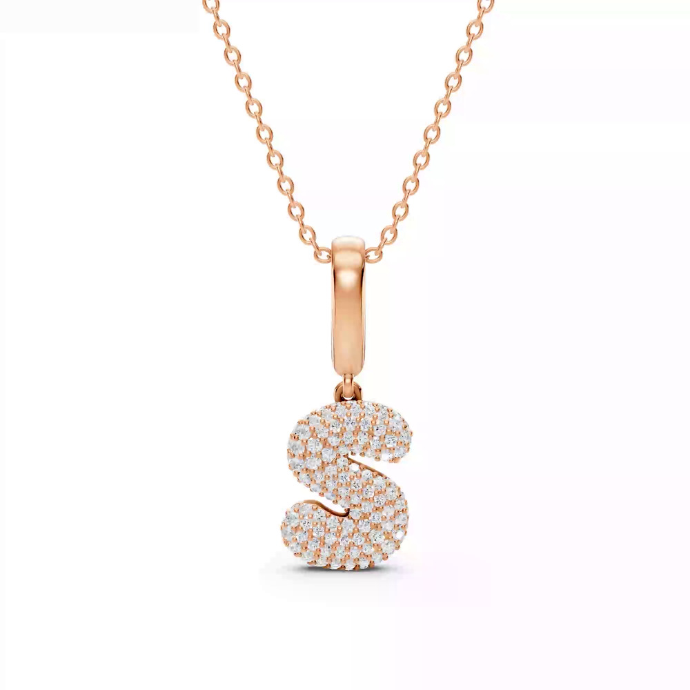 360 degree view of Bubble Pavé Diamond Initial Necklace - S