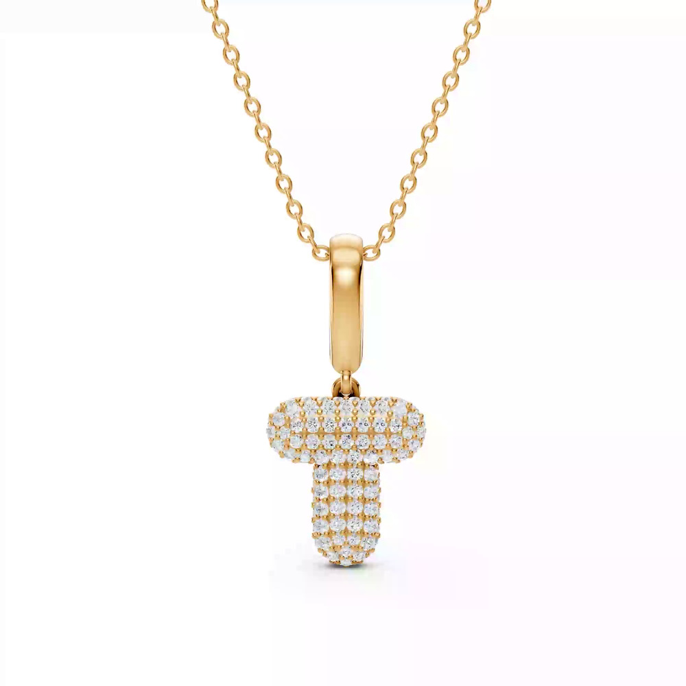 360 degree view of Bubble Pavé Lab Diamond Initial Necklace - T