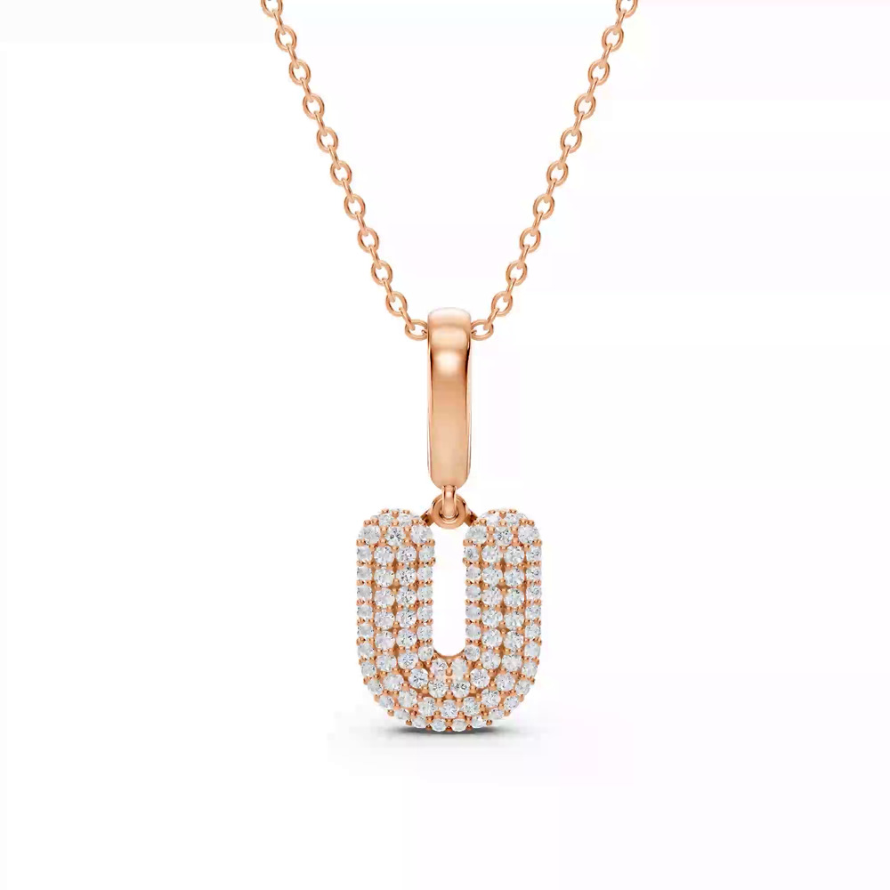 360 degree view of Bubble Pavé Lab Diamond Initial Necklace - U
