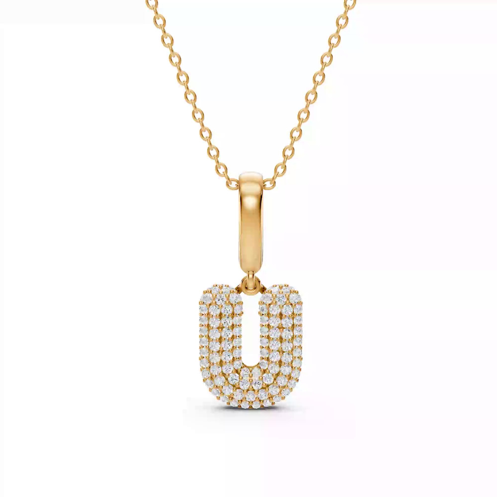 360 degree view of Bubble Pavé Diamond Initial Necklace - U