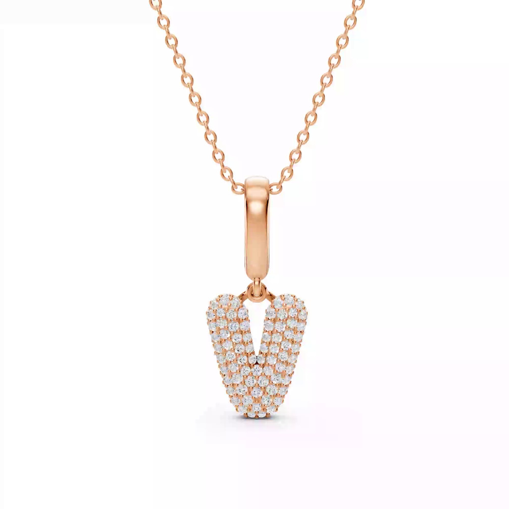 360 degree view of Bubble Pavé Lab Diamond Initial Necklace - V