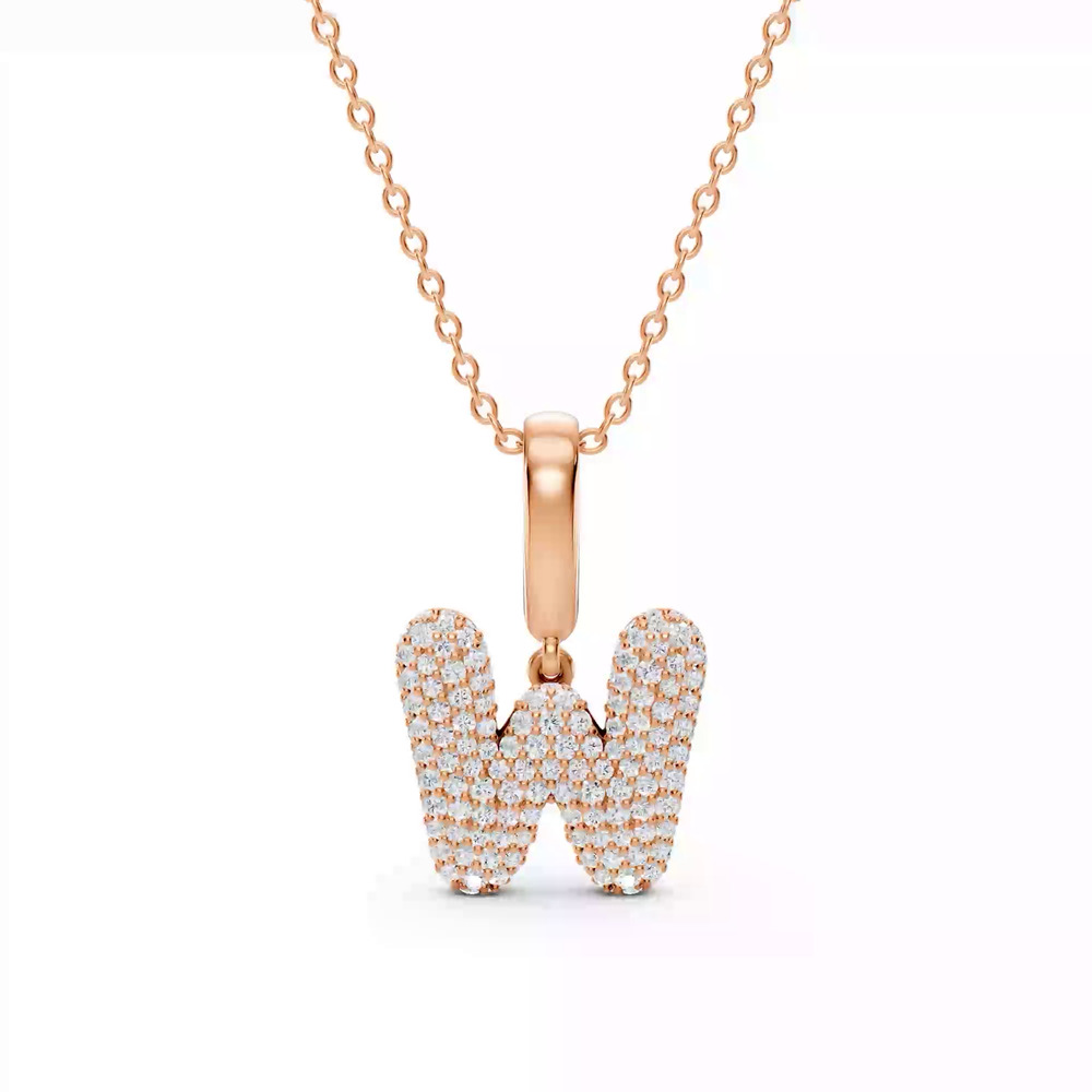 360 degree view of Bubble Pavé Lab Diamond Initial Necklace - W