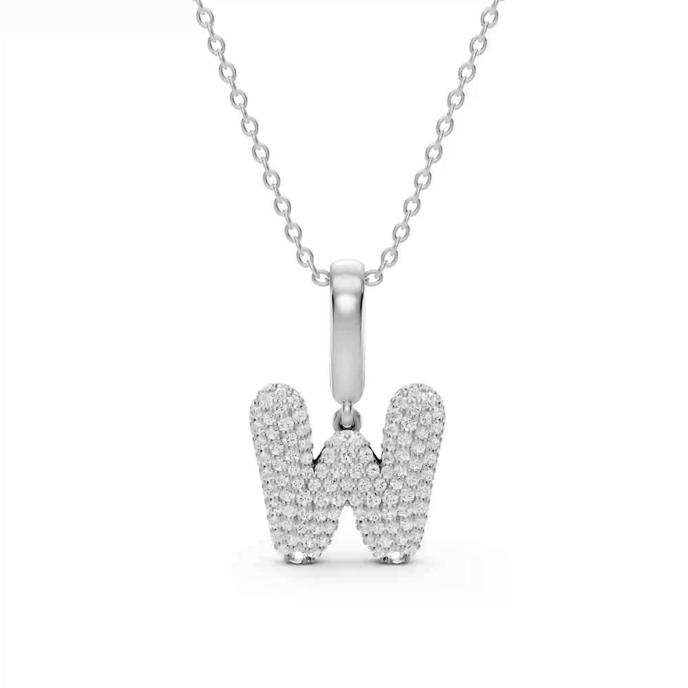 360 degree view of Bubble Pavé Diamond Initial Necklace - W