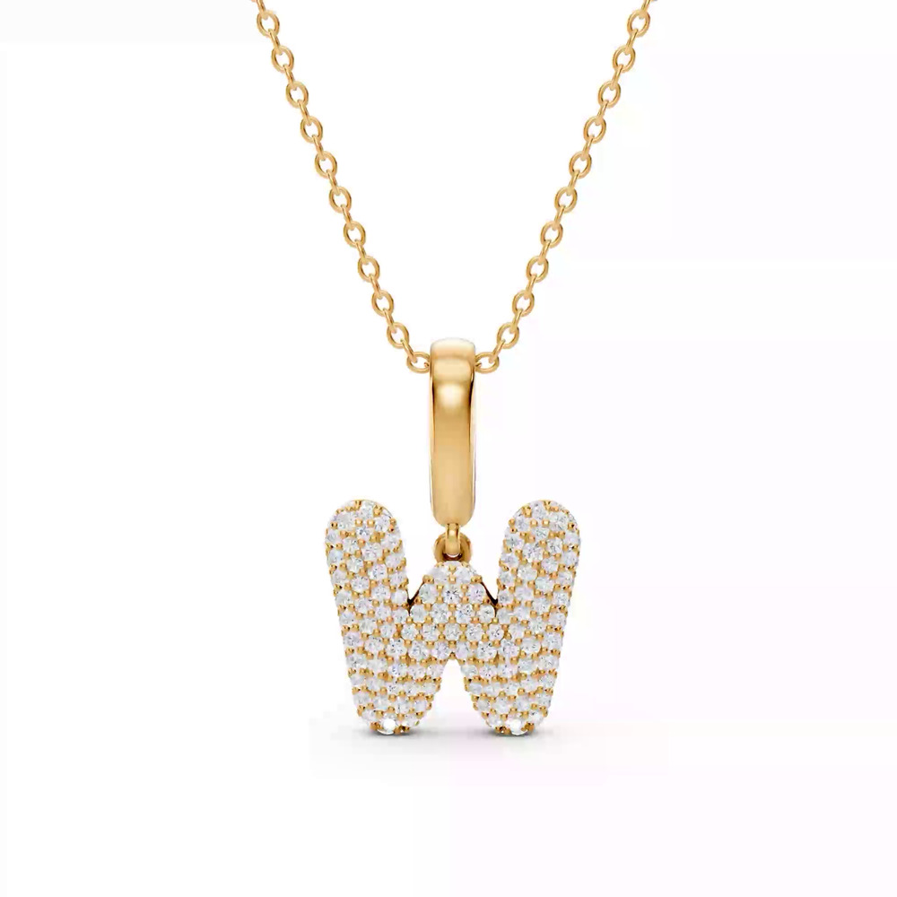 360 degree view of Bubble Pavé Diamond Initial Necklace - W