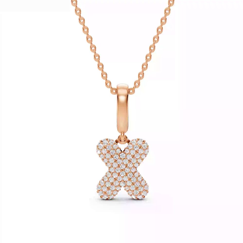 360 degree view of Bubble Pavé Diamond Initial Necklace - X