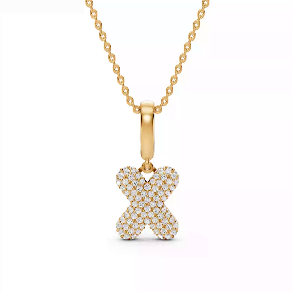 360 degree view of Bubble Pavé Lab Diamond Initial Necklace - X