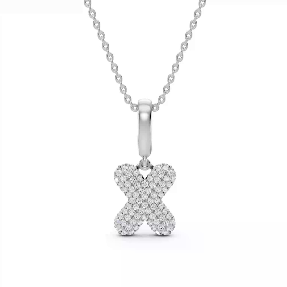 360 degree view of Bubble Pavé Diamond Initial Necklace - X