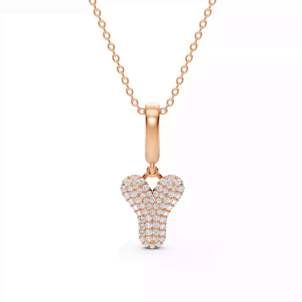 360 degree view of Bubble Pavé Diamond Initial Necklace - Y
